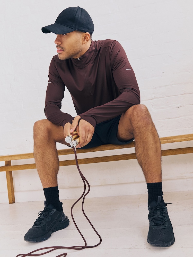 Burgundy Red Active Training Textured Zip Neck Sweatshirt - Image 2 of 10