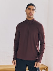 Burgundy Red Active Training Textured Zip Neck Sweatshirt - Image 3 of 10