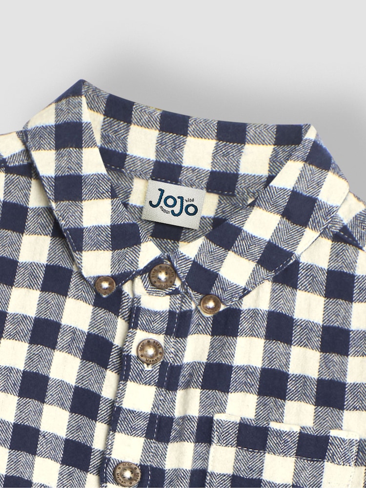 JoJo Maman Bébé Navy Gingham Shirt - Image 3 of 3