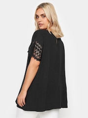 Yours Curve Black Cheesecloth Lace Insert 100% Cotton Top - Image 3 of 5