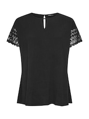Yours Curve Black Cheesecloth Lace Insert 100% Cotton Top - Image 5 of 5