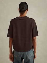 Reiss Chocolate Carla Knitted Open-Collar Polo Shirt - Image 4 of 5