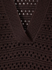 Reiss Chocolate Carla Knitted Open-Collar Polo Shirt - Image 5 of 5