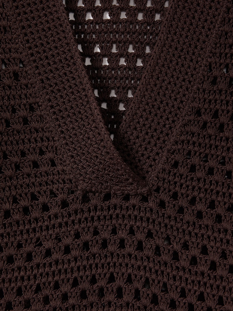 Reiss Chocolate Carla Knitted Open-Collar Polo Shirt - Image 5 of 5