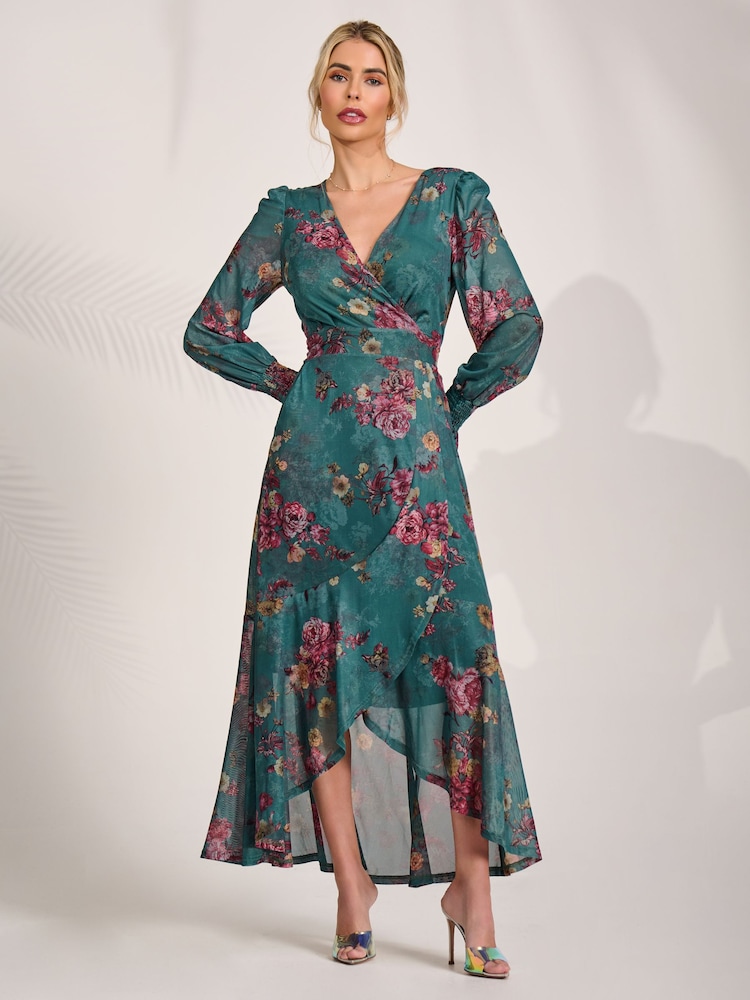 Jolie Moi Green Long Sleeve Mesh Maxi Dress - Image 1 of 7 Jolie Moi Green Long Sleeve Mesh Maxi Dress - Image 1 of 7