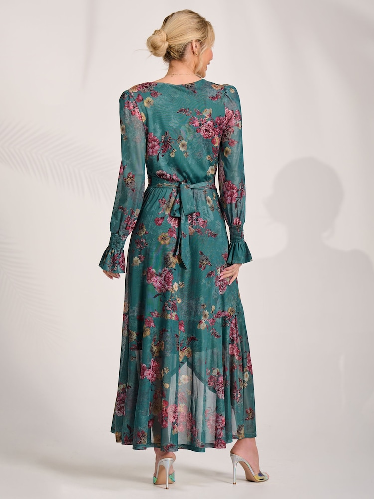 Jolie Moi Green Long Sleeve Mesh Maxi Dress - Image 2 of 7 Jolie Moi Green Long Sleeve Mesh Maxi Dress - Image 2 of 7