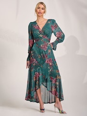 Jolie Moi Green Long Sleeve Mesh Maxi Dress - Image 6 of 7