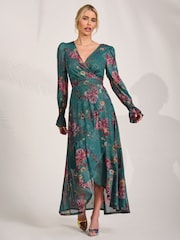 Jolie Moi Green Long Sleeve Mesh Maxi Dress - Image 7 of 7