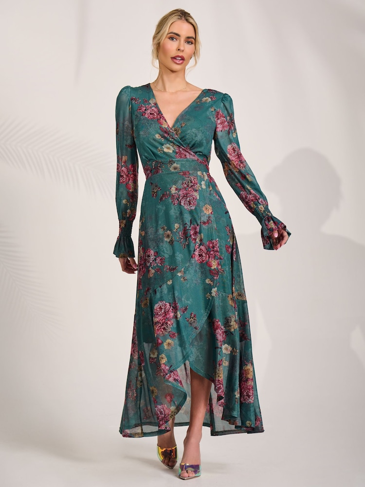 Jolie Moi Green Long Sleeve Mesh Maxi Dress - Image 7 of 7 Jolie Moi Green Long Sleeve Mesh Maxi Dress - Image 7 of 7