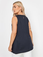 Yours Curve Blue Broderie Anglaise Detail Vest 100% Cotton Top - Image 2 of 5