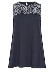 Yours Curve Blue Broderie Anglaise Detail Vest 100% Cotton Top - Image 5 of 5
