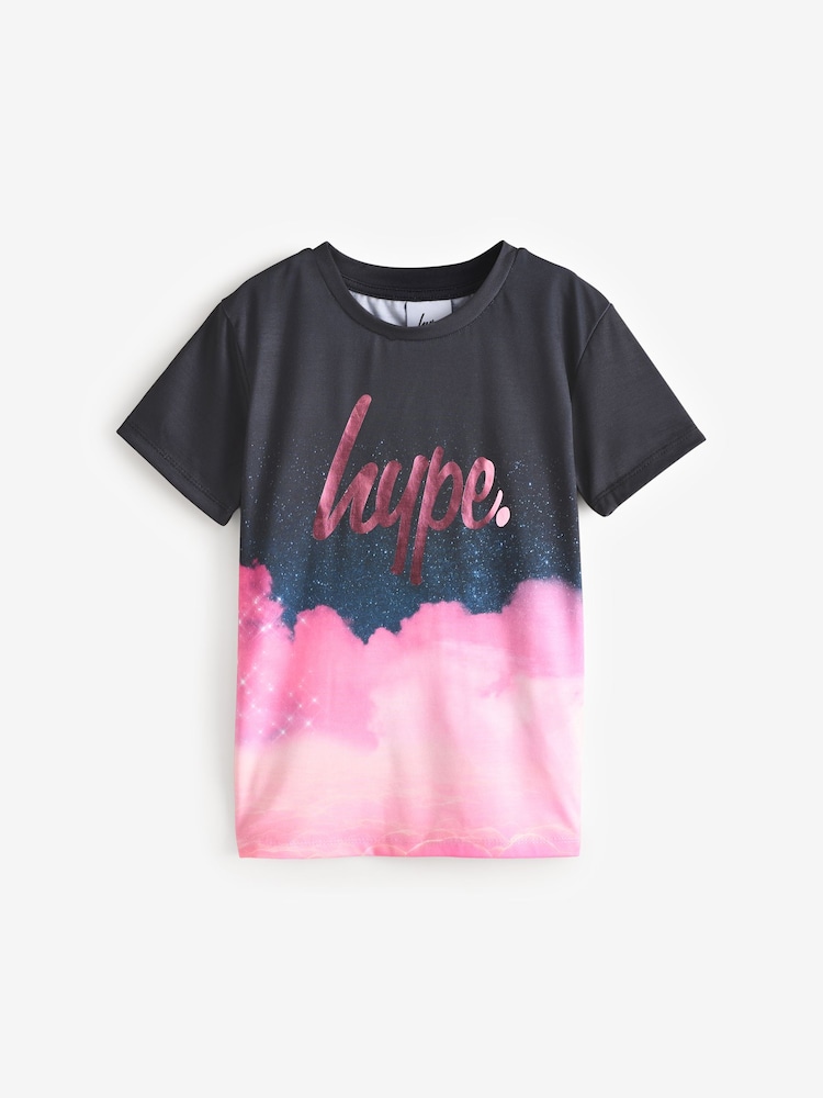 Hype. Girls Multi Cloud Fade Black T-Shirt - Image 1 of 5