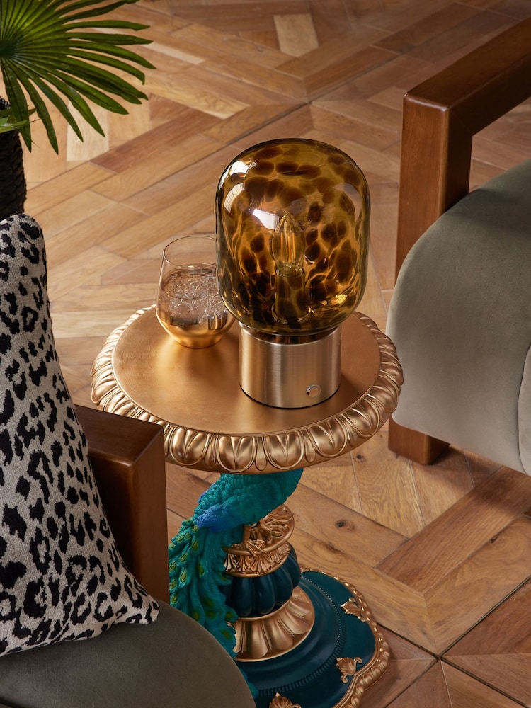 Amber Orange Tortoiseshell Rechargeable Touch Wireless Table Lamp - Image 2 of 9