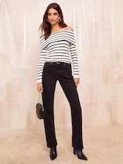 Friends Like These Cream Stripe Off The Shoulder Rib Jumper - Image 2 of 4
