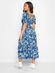 PixieGirl Petite Blue Floral Print Puff Sleeve Midi Dress - Image 3 of 5