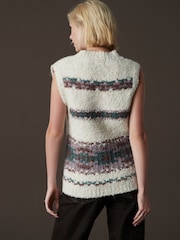 White Stripe Boucle V-Neck Knitted Tank Vest - Image 2 of 6