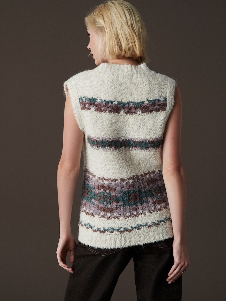 Weiß gestreift - Boucle V-Neck Knitted Tank Vest - Bild 2 von 6 Weiß gestreift - Boucle V-Neck Knitted Tank Vest - Bild 2 von 6