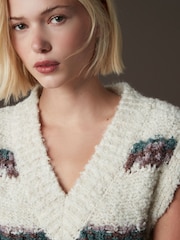 White Stripe Boucle V-Neck Knitted Tank Vest - Image 3 of 6