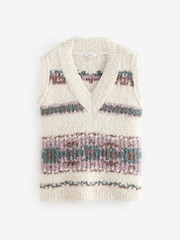 White Stripe Boucle V-Neck Knitted Tank Vest - Image 4 of 6