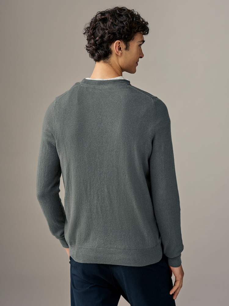 Lyle & Scott Dark Green Cotton Merino Crew Neck Jumper - Image 2 of 4