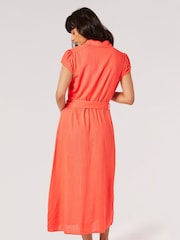 Apricot Red Vintage Midi Shirt Dress With Linen - Image 2 of 4