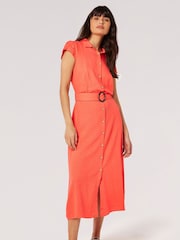 Apricot Red Vintage Midi Shirt Dress With Linen - Image 3 of 4