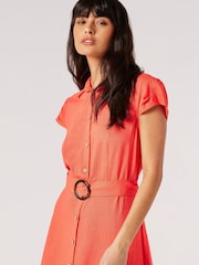 Apricot Red Vintage Midi Shirt Dress With Linen - Image 4 of 4
