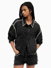 AllSaints Black Nicky Stud 100% Cotton Shirt - Image 1 of 6
