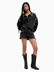 AllSaints Black Nicky Stud 100% Cotton Shirt - Image 3 of 6