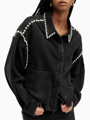 AllSaints Black Nicky Stud 100% Cotton Shirt - Image 4 of 6