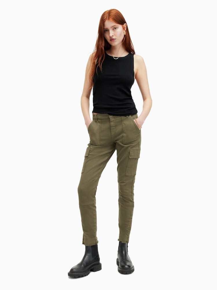 AllSaints Green Duran Skinny Cargo Trousers - Image 1 of 6