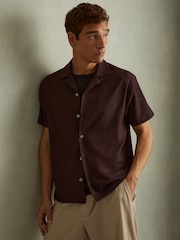 Reiss Bordeaux Hunt Textured Crepe Cuban Collar Shirt - Image 1 of 5