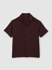 Reiss Bordeaux Hunt Textured Crepe Cuban Collar Shirt - Image 2 of 5