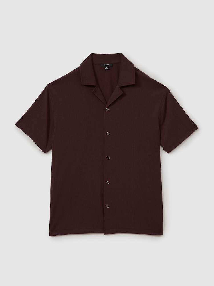 Reiss Bordeaux Hunt Textured Crepe Cuban Collar Shirt - Image 2 of 5