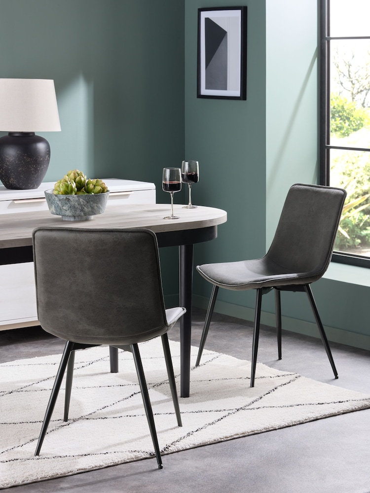 Set of 2 Monza Faux Leather Dark Grey Sawyer Dining Chairs - Image 1 of 8