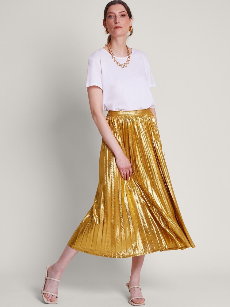 Monsoon Gold Mia Pleated Skirt - Image 1 of 4 Monsoon Gold Mia Pleated Skirt - Image 1 of 4