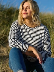 Live Unlimited Black/White 100% Cotton Curve Stripe Jersey Relaxed Top - Image 1 of 8