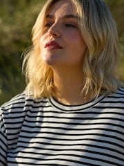 Live Unlimited Black/White 100% Cotton Curve Stripe Jersey Relaxed Top - Image 2 of 8