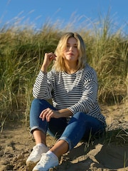 Live Unlimited Black/White 100% Cotton Curve Stripe Jersey Relaxed Top - Image 3 of 8