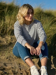 Live Unlimited Black/White 100% Cotton Curve Stripe Jersey Relaxed Top - Image 4 of 8
