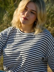 Live Unlimited Black/White 100% Cotton Curve Stripe Jersey Relaxed Top - Image 5 of 8