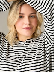 Live Unlimited Black/White 100% Cotton Curve Stripe Jersey Relaxed Top - Image 6 of 8