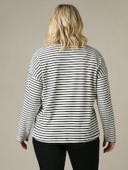 Live Unlimited Black/White 100% Cotton Curve Stripe Jersey Relaxed Top - Image 7 of 8