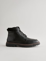 Black Leather Apron Toe Zip Up Boots - Image 2 of 6