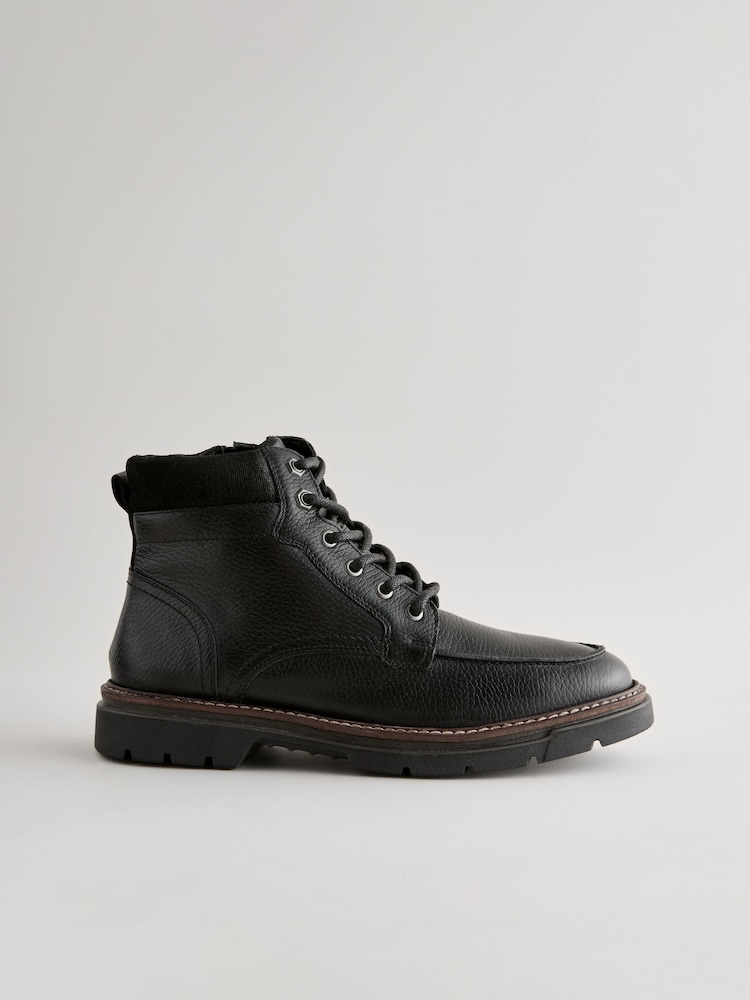 Black Leather Apron Toe Zip Up Boots - Image 2 of 6