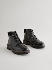 Black Leather Apron Toe Zip Up Boots - Image 3 of 6