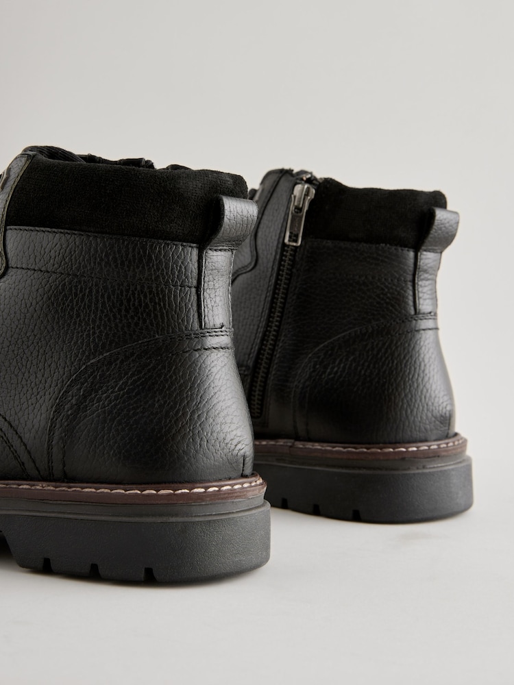 Black Leather Apron Toe Zip Up Boots - Image 4 of 6
