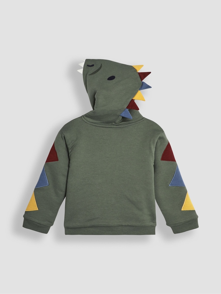 JoJo Maman Bébé Khaki Green DInosaur Appliqué Novelty Cosy Hoodie - Image 2 of 3