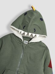 JoJo Maman Bébé Khaki Green DInosaur Appliqué Novelty Cosy Hoodie - Image 3 of 3