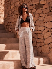 Mint Velvet Cream Print Wide Trousers - Image 1 of 8